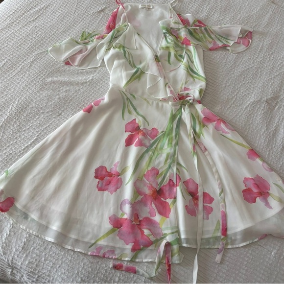 Floral Wrap Dress - Pink and Green - Picture 1 of 2